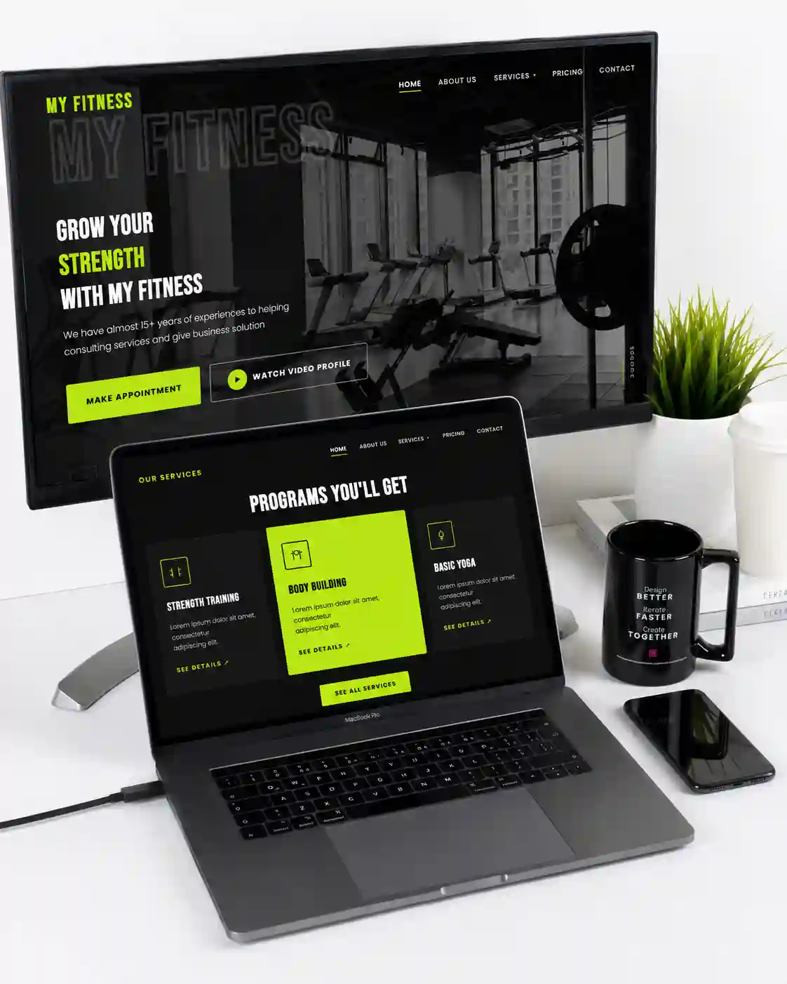 Modern studio workspace with digital product planning on desks