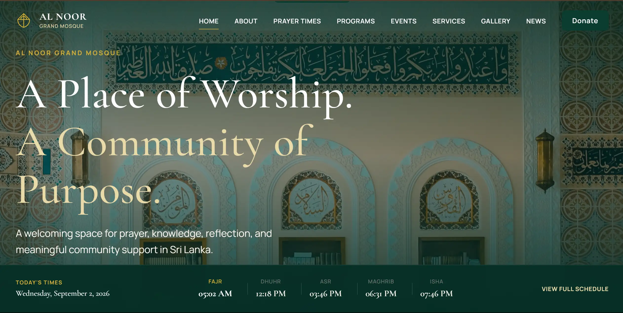 Al Noor Grand Mosque conceptual website design screenshot